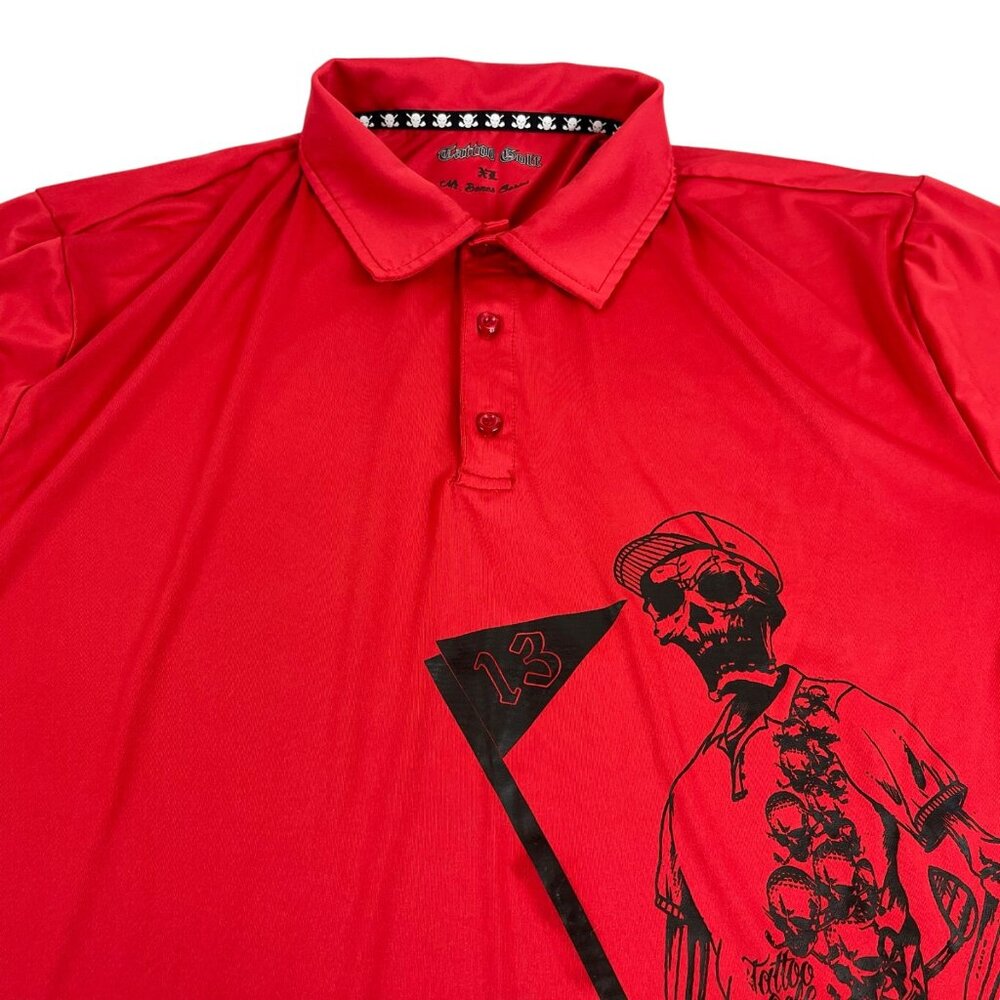 Tattoo Golf Mr Bones Polo Shirt‎ Mens XL Performance Red Polyester Stretch